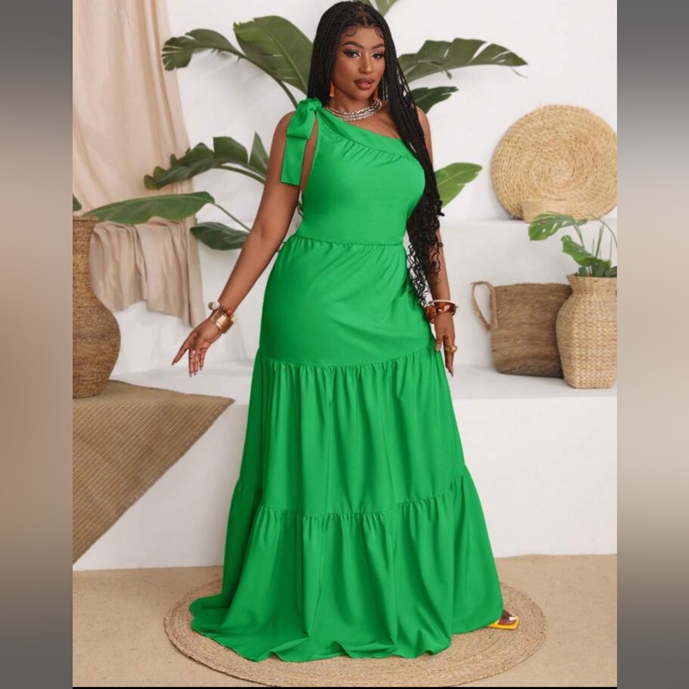 One shoulder flared dress